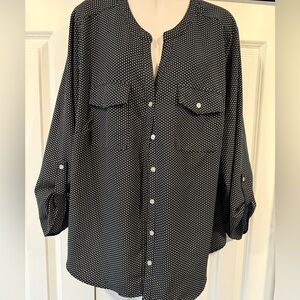 Notations black white polka dot blouse top 3X